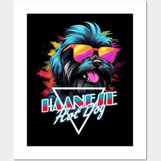 Retro Wave Havanese Hot Dog Shirt Wall Art by Miami Neon Designs